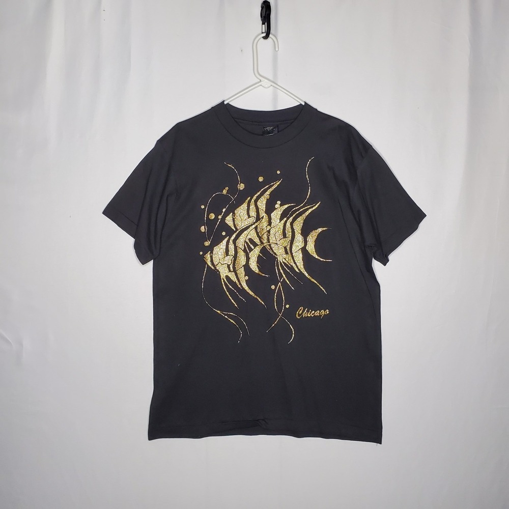 Diamond Dust Tshirt Large Gold Sparkle Ocean Fish‎ Chicago Single Stitch Vintage
